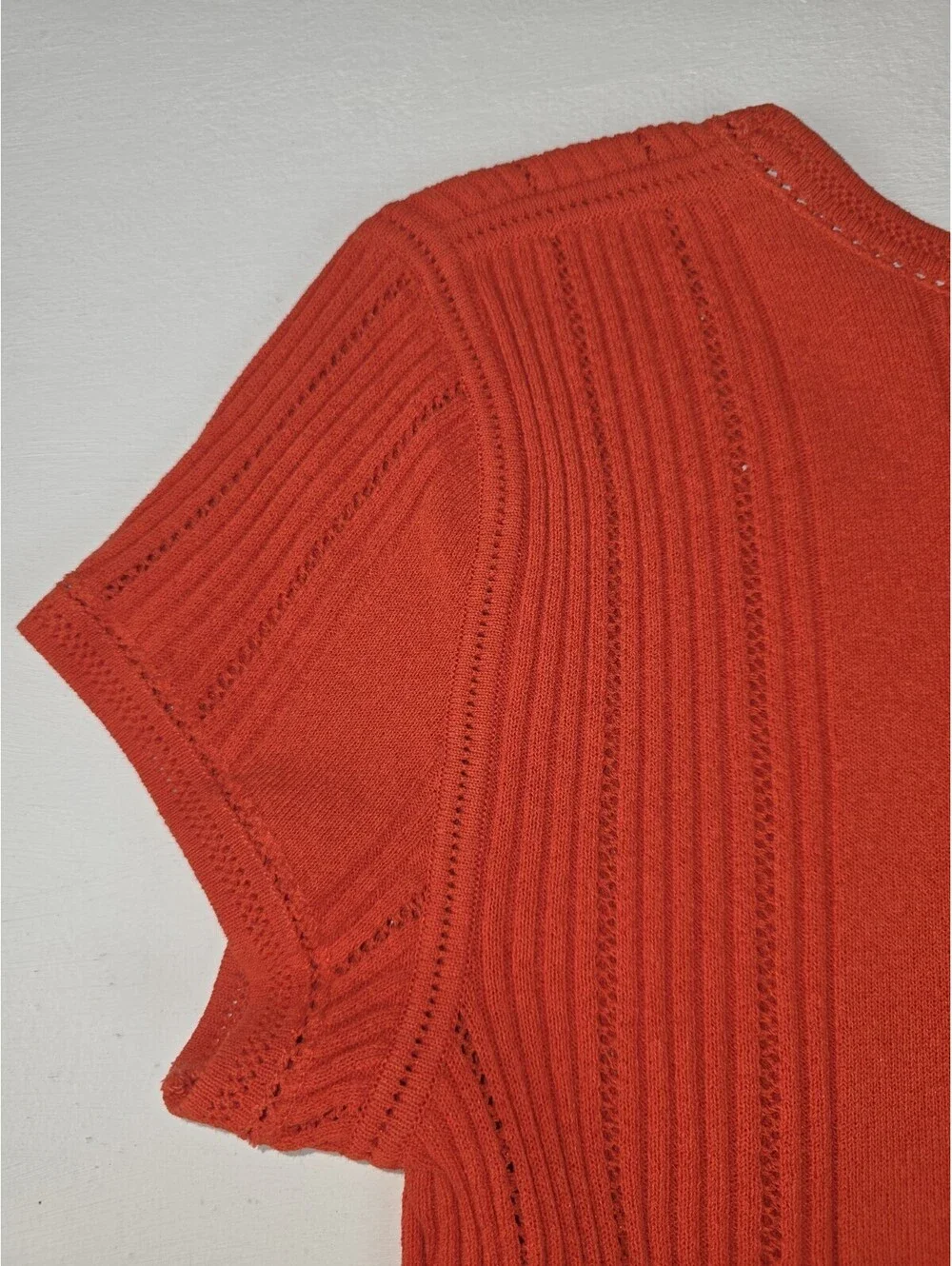 Vintage Chanel Monogram CC Knit Short Sleeve Ribbed Top Red Size 46 MINT